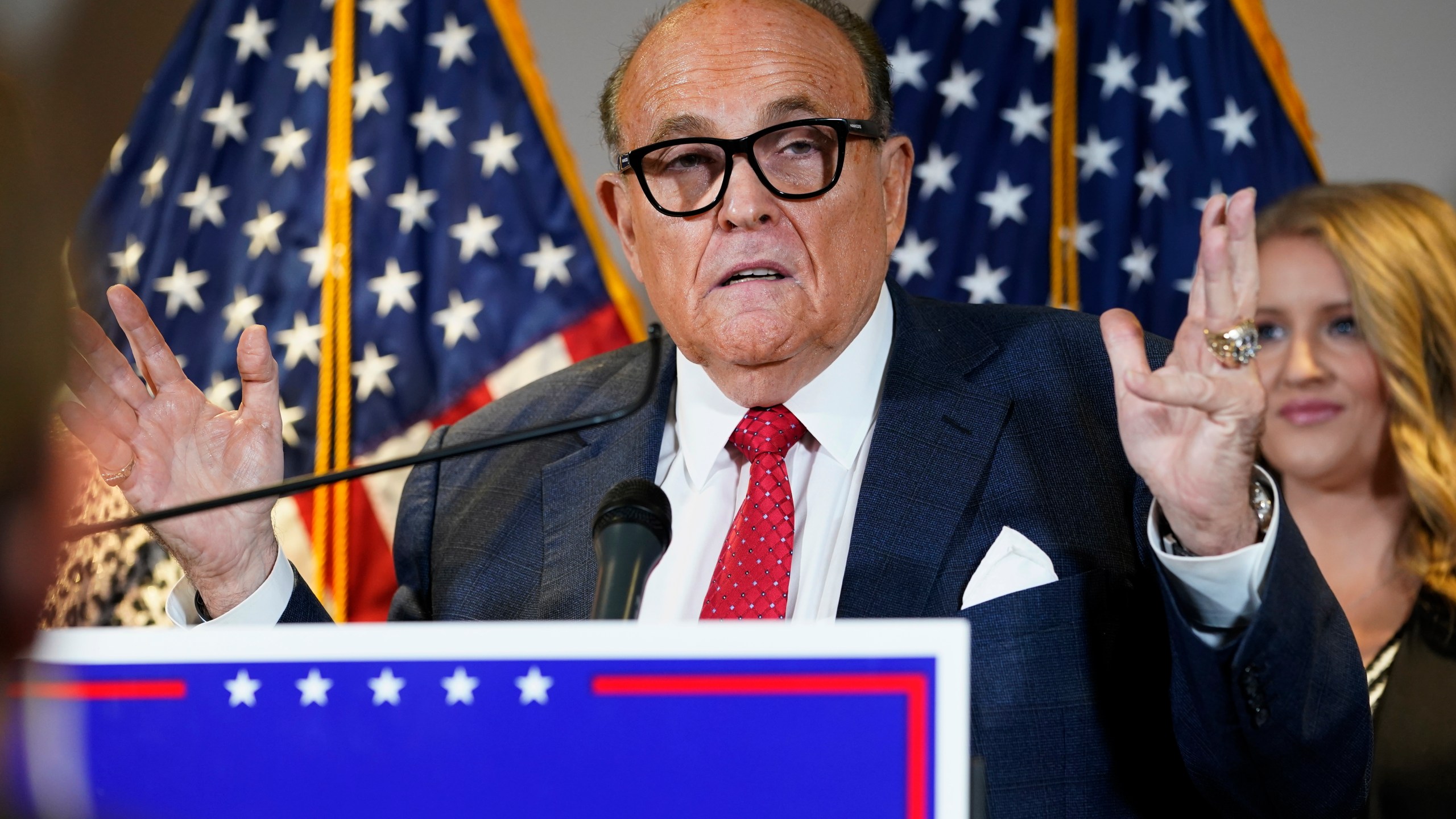 In this Nov. 19, 2020, file photo, former New York Mayor Rudy Giuliani, a lawyer for President Donald Trump, speaks during a news conference at the Republican National Committee headquarters, in Washington. (AP Photo/Jacquelyn Martin, File)