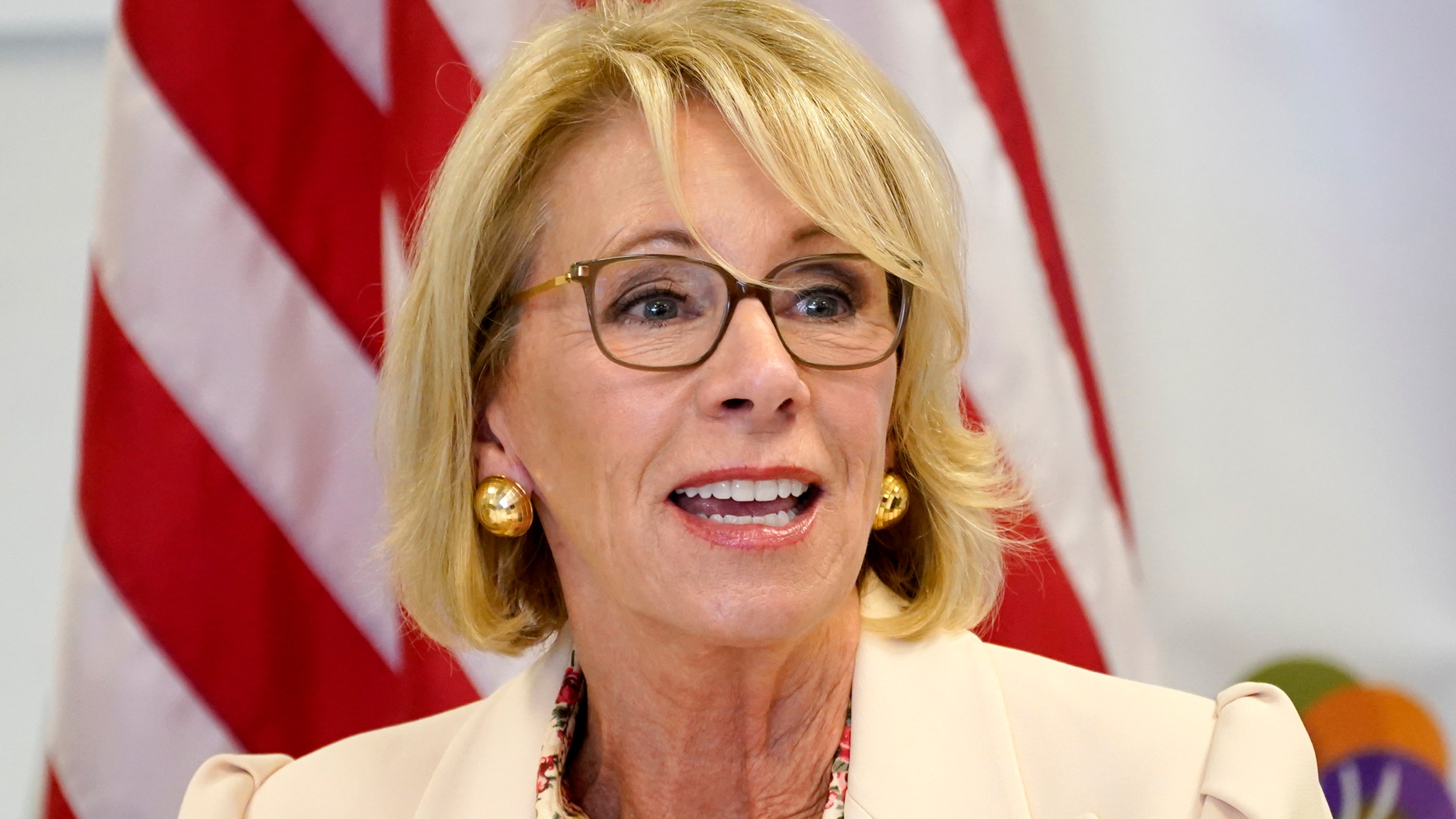 In this Oct. 15, 2020, file photo, Secretary of Education Betsy DeVos speaks at the Phoenix International Academy in Phoenix. (AP Photo/Matt York, File)