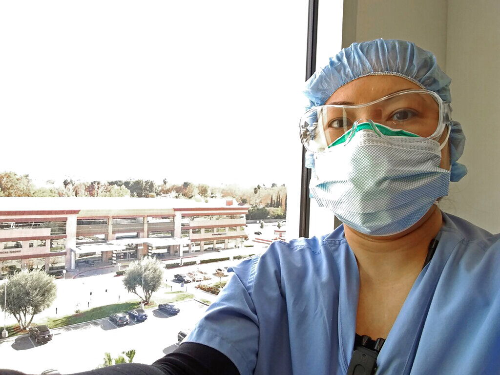 Nurse Nerissa Black takes a selfie wearing protective gear at work on Dec. 13, 2020 at Henry Mayo Newhall Hospital in Valencia, Calif. (Nerissa Black via AP)