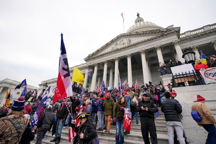 Donald Trump supporters gather outside the Capitol in Washington on Jan. 6, 2021. (Manuel Balce Ceneta / Associated Press)