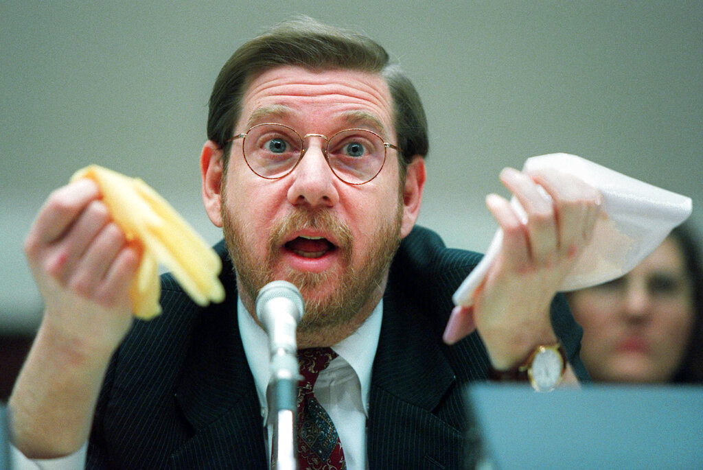 This Nov. 15, 1995 file photo shows then Food and Drug Administration (FDA) Administrator David Kessler testifying on Capitol Hill in Washington. (AP Photo/Denis Paquin)