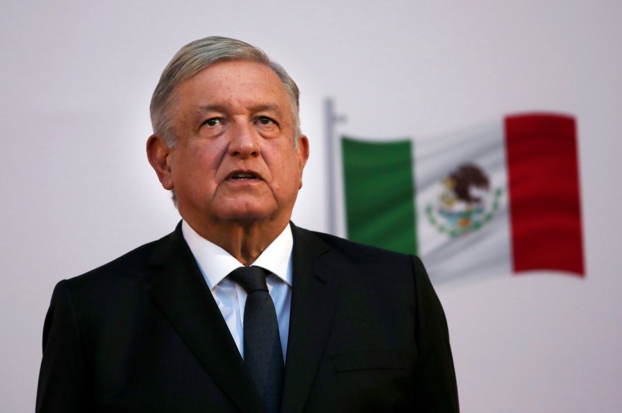 In this Dec. 1, 2020 file photo, Mexican President Andrés Manuel López Obrador attends the commemoration of his second anniversary in office at the National Palace in Mexico City. (AP Photo/Marco Ugarte)