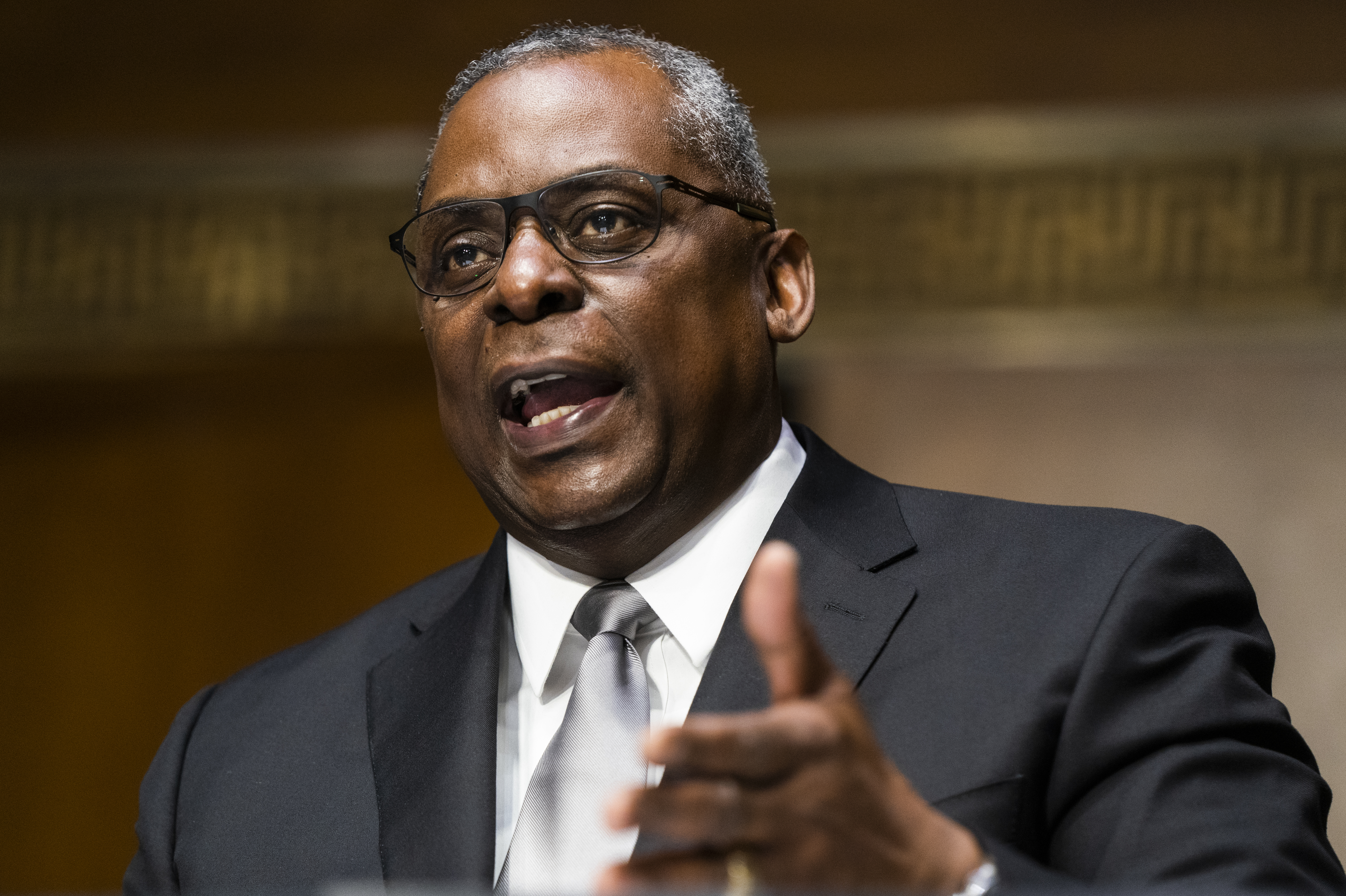 Secretary of Defense nominee Lloyd Austin, a recently retired Army general, speaks during his conformation hearing before the Senate Armed Services Committee on Capitol Hill, Tuesday, Jan. 19, 2021, in Washington. (Jim Lo Scalzo/Pool via AP)