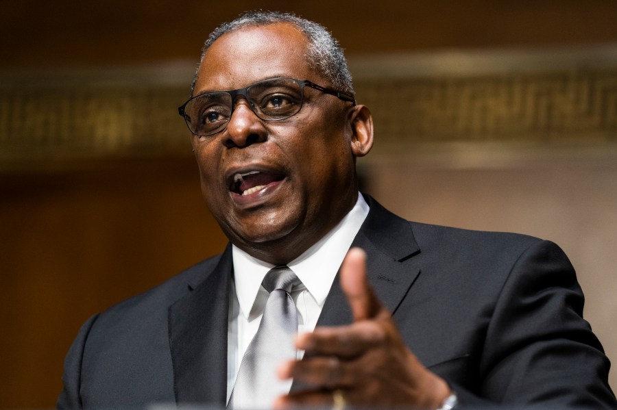 Secretary of Defense nominee Lloyd Austin, a recently retired Army general, speaks during his conformation hearing before the Senate Armed Services Committee on Capitol Hill, Tuesday, Jan. 19, 2021, in Washington. (Jim Lo Scalzo/Pool via AP)