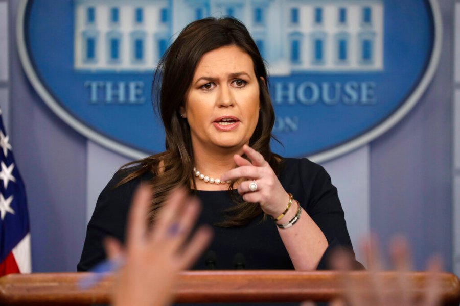 In this Monday, March 11, 2019, file photo, White House press secretary Sarah Sanders speaks during a news briefing at the White House, in Washington. (AP Photo/ Evan Vucci, File)