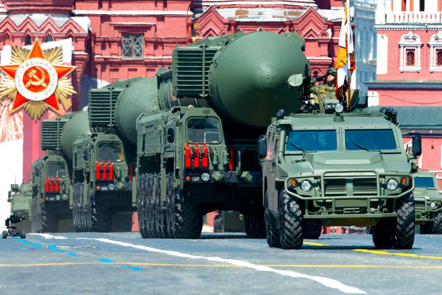 In this file photo taken on Wednesday, June 24, 2020, Russian RS-24 Yars ballistic missiles roll in Red Square during the Victory Day military parade marking the 75th anniversary of the Nazi defeat in Moscow, Russia.