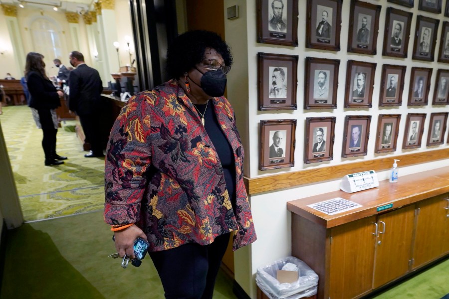 Democratic Assemblywoman Shirley Weber leaves the Assembly Chambers at the Capitol in Sacramento on Jan. 28, 2021. (Rich Pedroncelli / Associated Press)