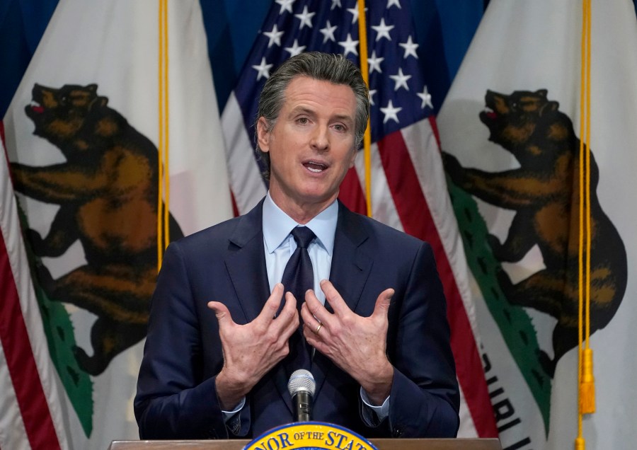 In this Jan. 8, 2021, file photo, California Gov. Gavin Newsom outlines his 2021-2022 state budget proposal during a news conference in Sacramento, Calif. (AP Photo/Rich Pedroncelli, Pool)