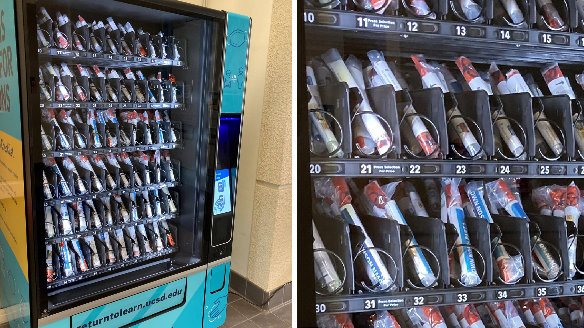 UC San Diego shared this image of a vending machine that dispenses coronavirus test kits.