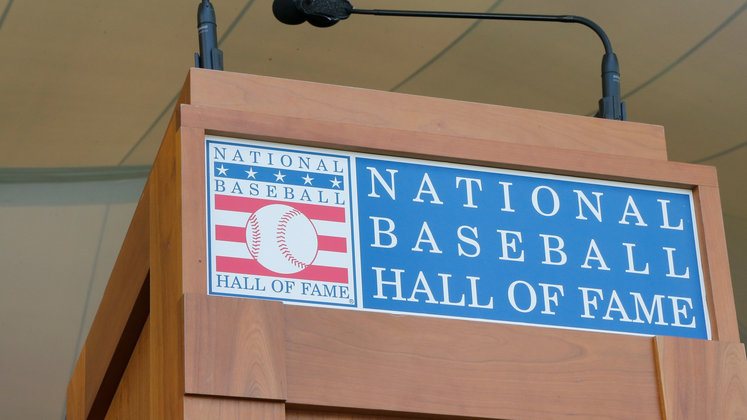 The podium is seen at Clark Sports Center during the Baseball Hall of Fame induction ceremony on July 29, 2018 in Cooperstown, New York. (Jim McIsaac/Getty Images)