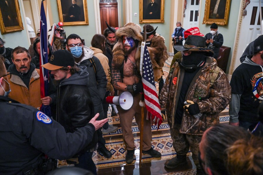 U.S. Capitol police officers try to stop supporters of President Donald Trump to enter the Capitol on January 6, 2021, in Washington, DC. (SAUL LOEB/AFP via Getty Images)