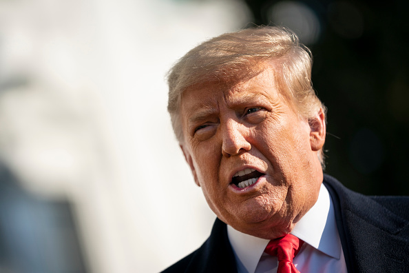 President Donald Trump speaks to reporters on the South Lawn of the White House before boarding Marine One on January 12, 2021 in Washington, DC. (Drew Angerer/Getty Images)