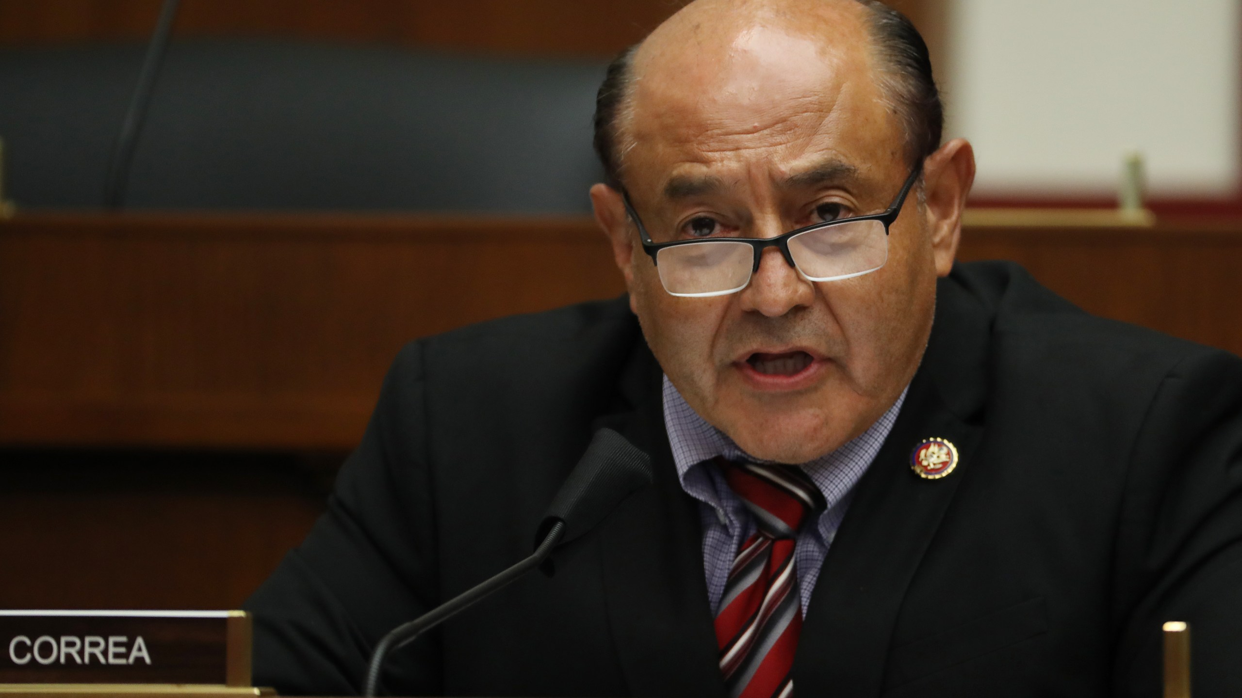 House Homeland Security Committee member Rep. Lou Correa (D-CA) questions witnesses during a hearing on 'worldwide threats to the homeland' in the Rayburn House Office Building on Capitol Hill September 17, 2020 in Washington, DC. (Chip Somodevilla/Getty Images)