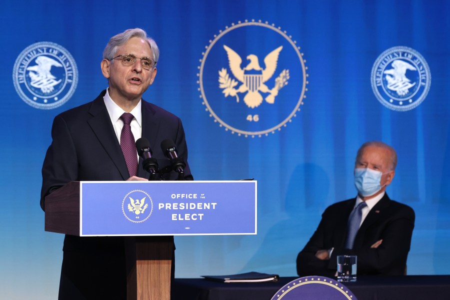 Federal Judge Merrick Garland delivers remarks after being nominated to be U.S. attorney general by President-elect Joe Biden at The Queen theater in Wilmington, Delaware on January 7, 2021. (Chip Somodevilla/Getty Images)