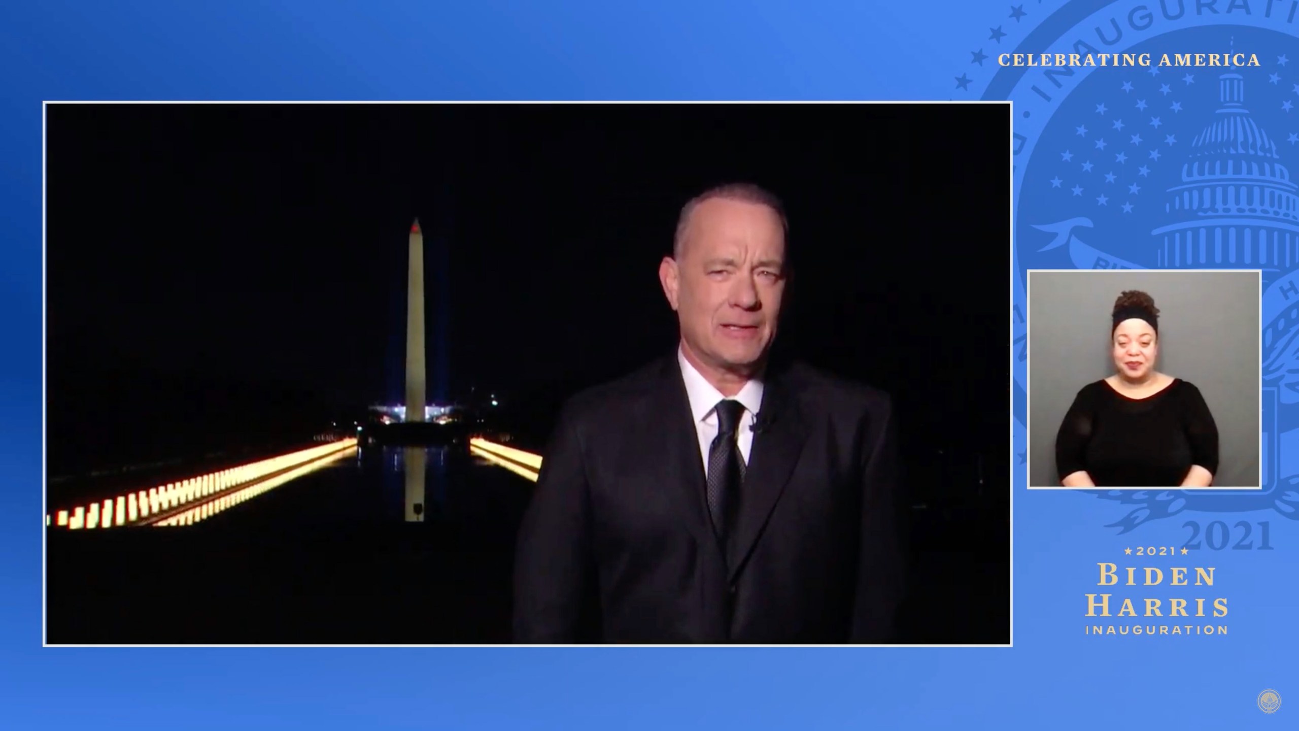 In this screengrab, Tom Hanks speaks during the "Celebrating America" prime-time special on Jan. 20, 2021. (Biden Inaugural Committee via Getty Images)