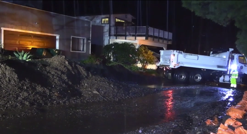 Mud fills the roadway in Silverado Canyon on Jan. 29, 2021. (O.C. Hawk)