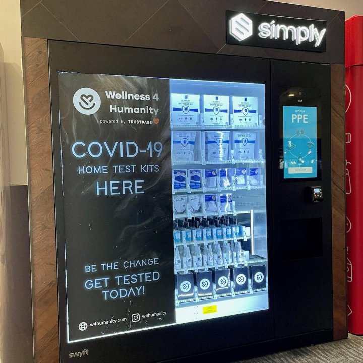 A vending machine offering COVID-19 tests at Oakland International Airport appears in a photo tweeted by the facility on Jan. 29, 2020. The airport is the first in the nation to offer the tests through a vending machine.