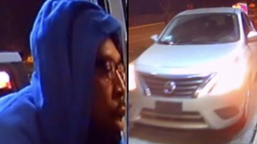 An armed robbery suspect and suspect's vehicle are seen in these images provided by the Los Angeles County Sheriff's Department.