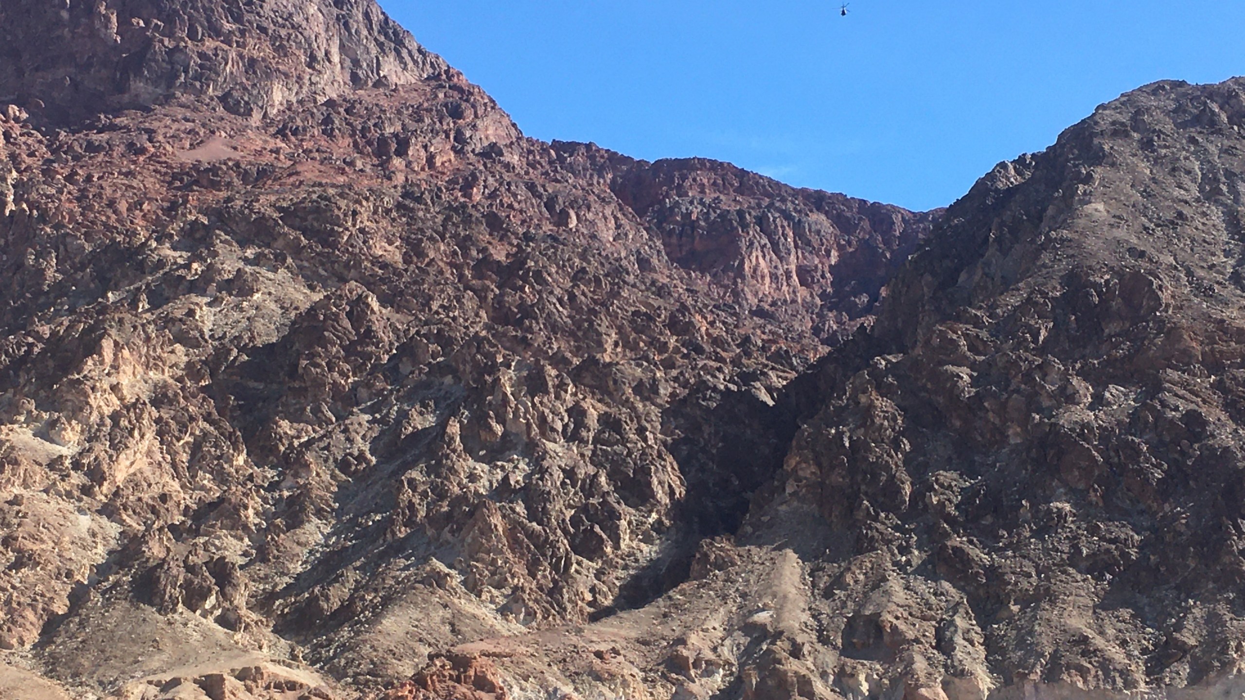 California Highway Patrol's H-82 helicopter is seen approaching an accident site in Deimos Canyon on Jan. 30, 2021. (NPS)