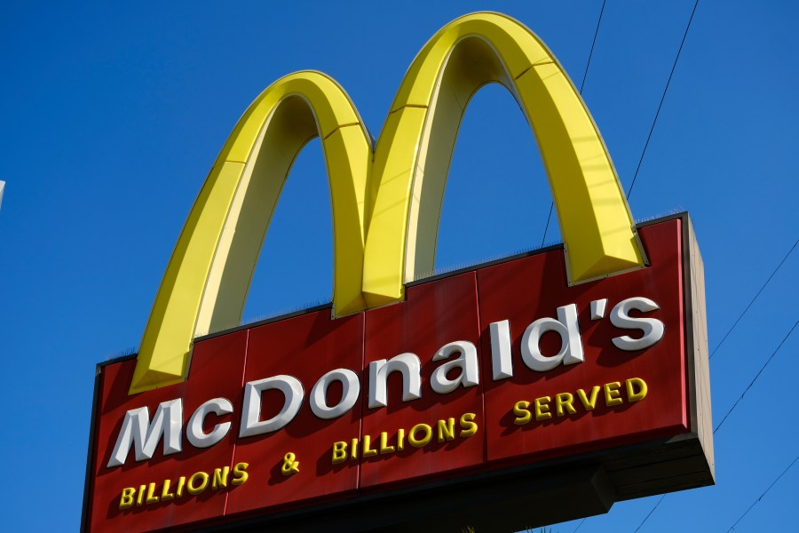 This file photo shows McDonald's sign above one of the fast food restaurant’s California locations on Nov. 25, 2019. (Richard Vogel / Associated Press)