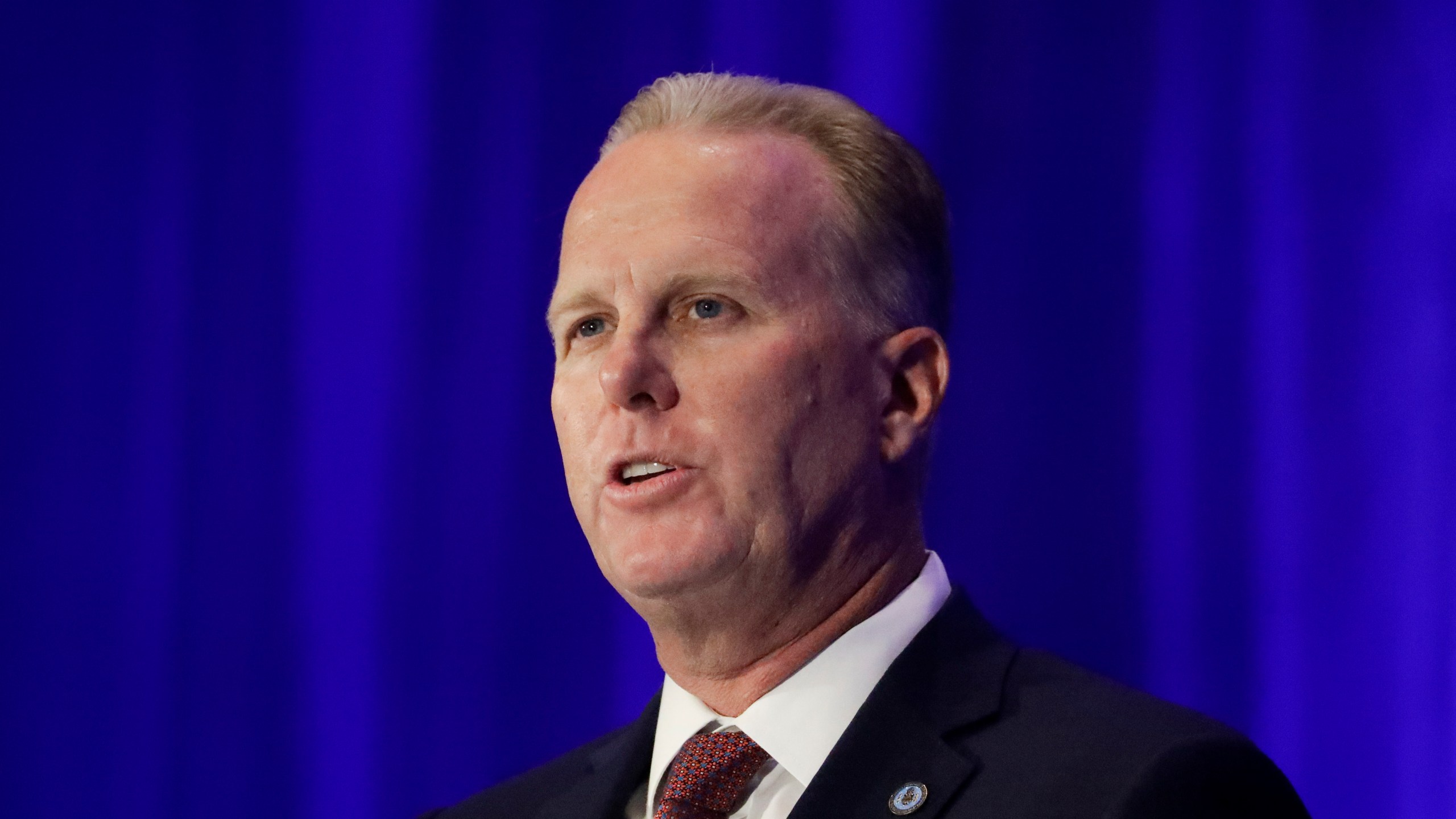 In this Sept. 7, 2019, file photo, San Diego Mayor Kevin Faulconer speaks during the California GOP fall convention in Indian Wells, Calif. (AP Photo/Chris Carlson, File)