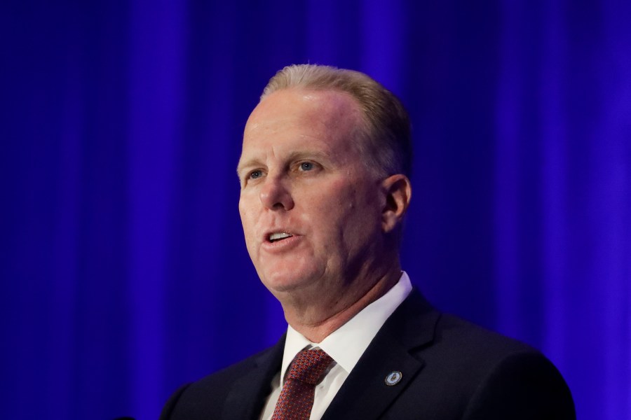 In this Sept. 7, 2019, file photo, San Diego Mayor Kevin Faulconer speaks during the California GOP fall convention in Indian Wells, Calif. (AP Photo/Chris Carlson, File)