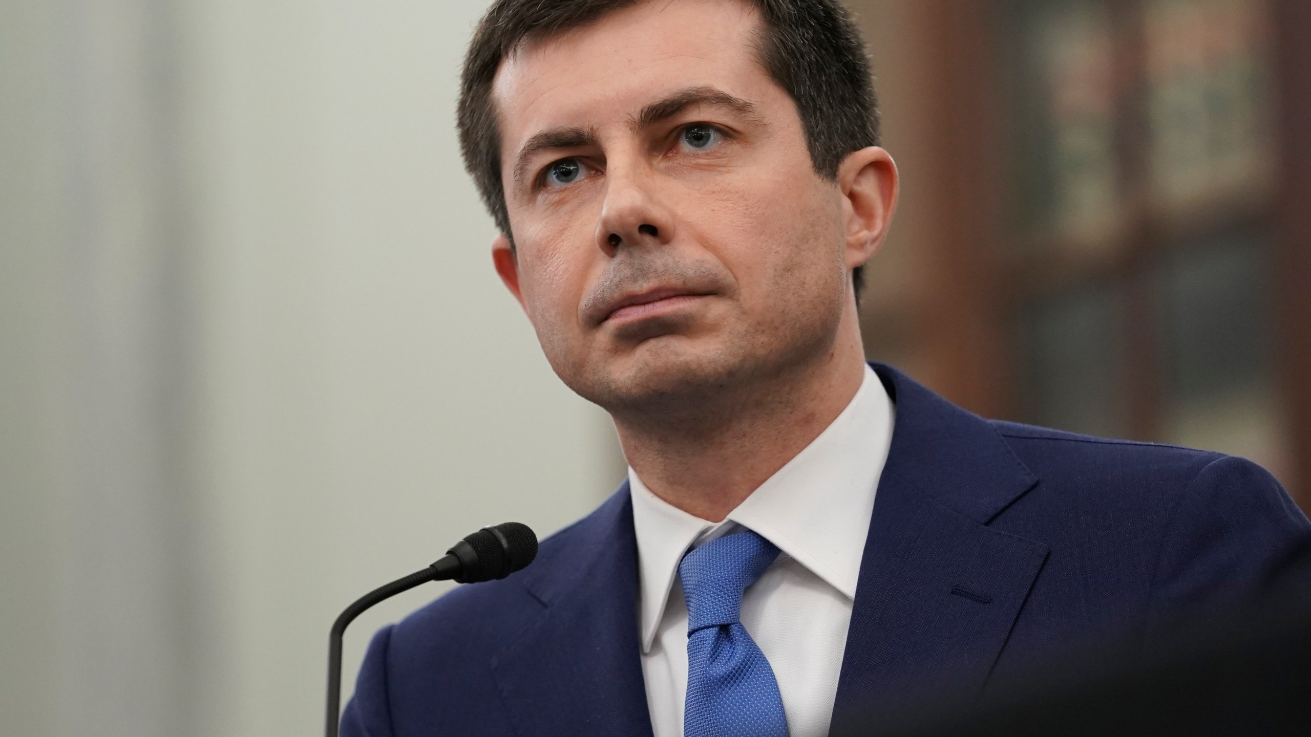 In this Jan. 21, 2021, file photo, Transportation Secretary nominee Pete Buttigieg speaks during a Senate Commerce, Science and Transportation Committee confirmation hearing on Capitol Hill. (Stefani Reynolds/Pool via Associated Press)