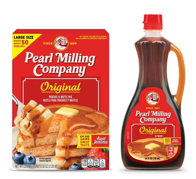 This image provided by PepsiCo, Inc., shows Quaker Oats' Pearl Milling Company brand pancake mix and syrup, formerly the Aunt Jemima brand. Aunt Jemima products will continue to be sold until June 2021, when the packaging will officially change over. (PepsiCo, Inc. via AP)