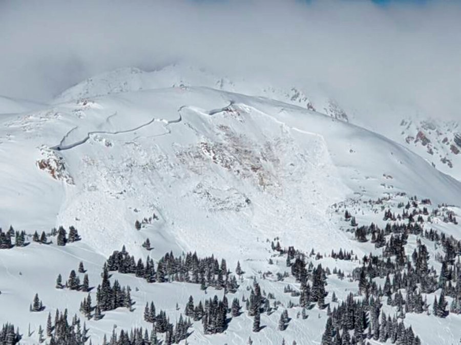 This image provided by Colorado Avalanche Information Center shows an avalanche that killed an unidentified snowboarder on Sunday, Feb. 14, 2021, near the town of Winter Park in Colorado. (Colorado Avalanche Information Center via AP)