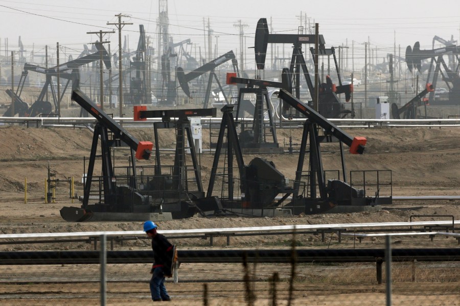 Pumpjacks are seen operating in Bakersfield on Jan. 16, 2015. (Jae C. Hong / Associated Press)