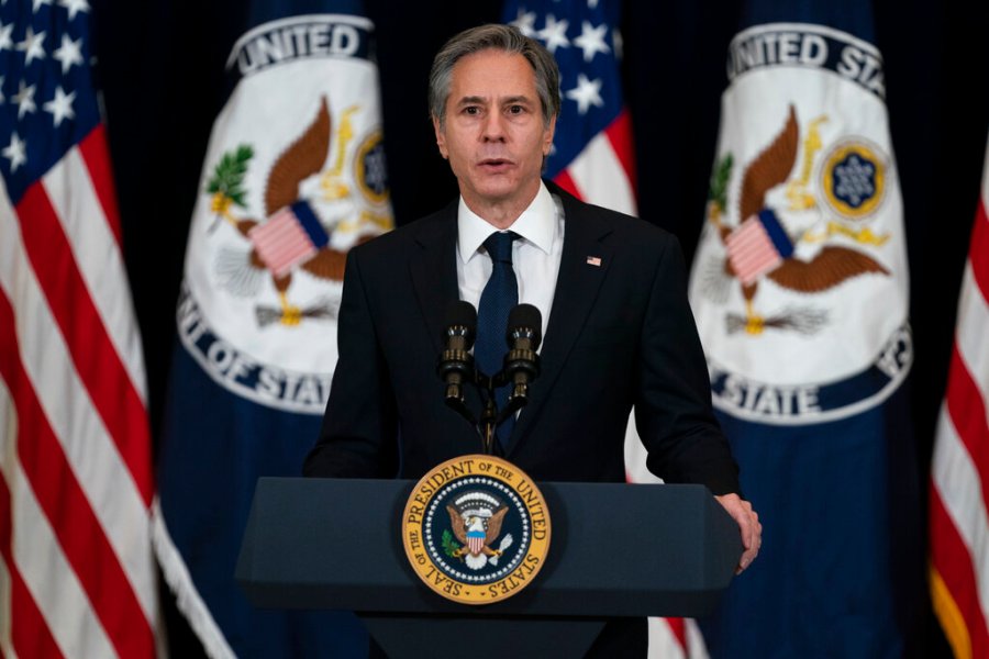 In this Feb. 4, 2021, photo, Secretary of State Antony Blinken speaks at the State Department in Washington. (AP Photo/Evan Vucci)