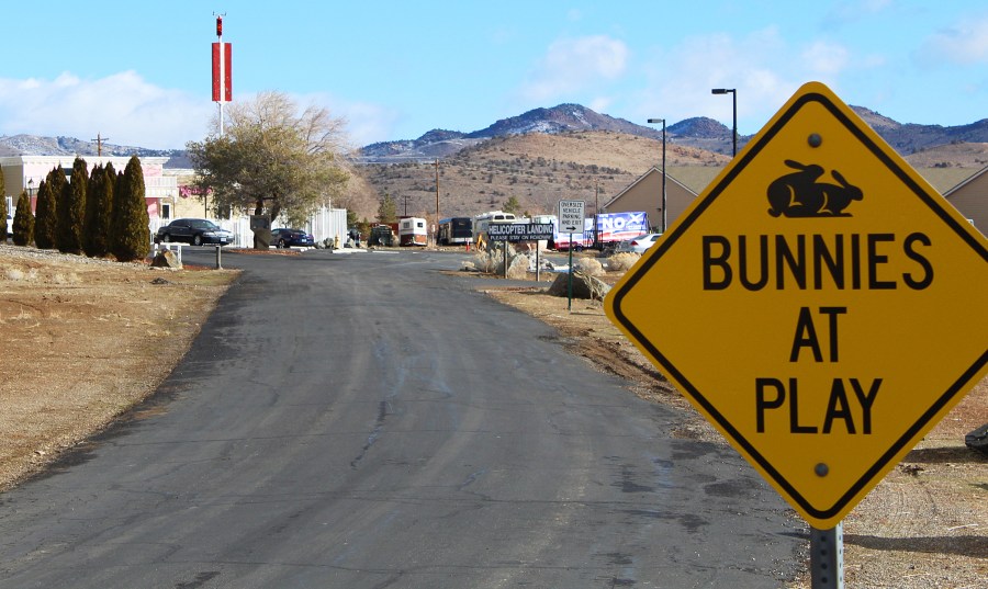 In this Feb. 27, 2019, file photo, the Moonlite Bunny Ranch brothel is seen in Lyon County east of Carson City, Nev. (AP Photo/Ryan Tarinelli)