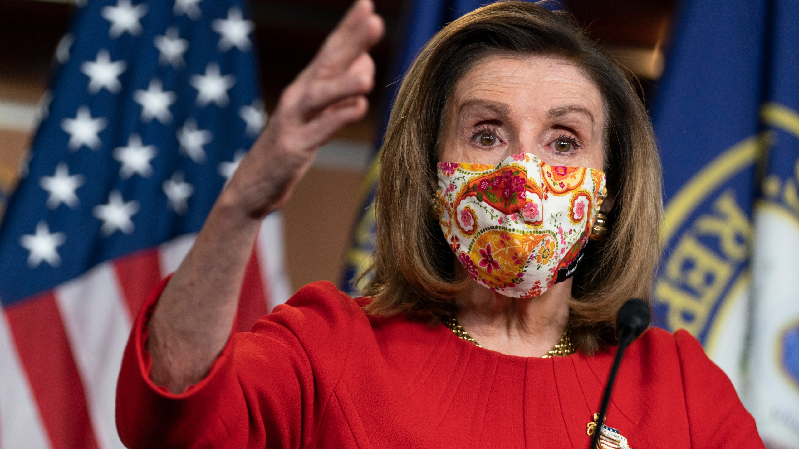 In this Feb. 11, 2021, photo, House Speaker Nancy Pelosi of Calif., speaks during a news conference at the Capitol in Washington. The Democratic-led House is poised to pass a bill that enshrines protections in the nation’s labor and civil rights laws for LGBTQ people, a top priority of President Joe Biden, though the legislation faces an uphill battle in the Senate. (AP Photo/Manuel Balce Ceneta)