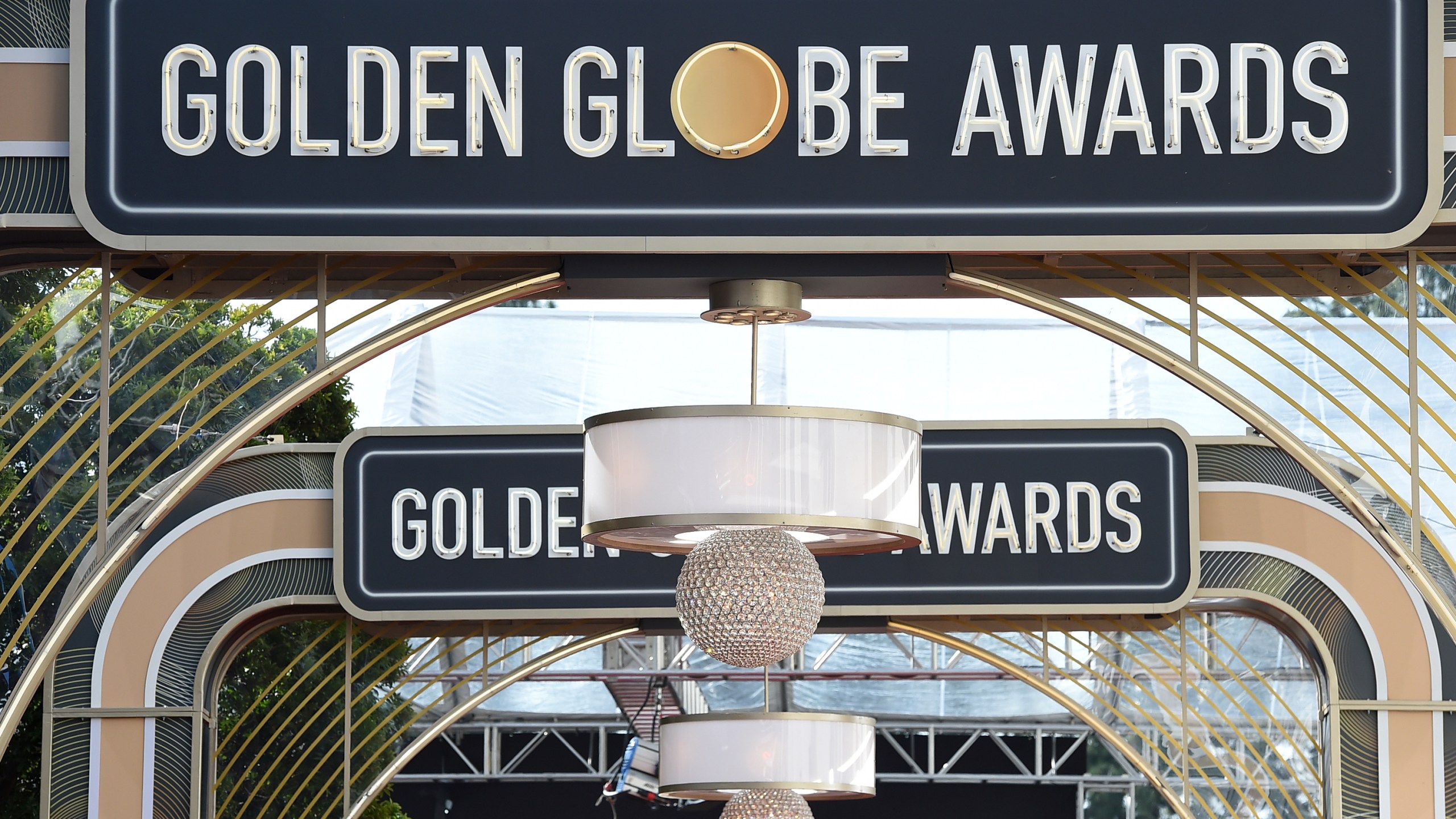 Event signage appears above the red carpet at the 77th annual Golden Globe Awards, on Jan. 5, 2020, in Beverly Hills, Calif. (Jordan Strauss/Invision/AP, File)