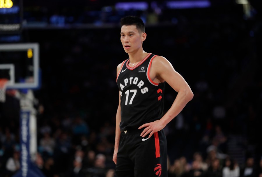 In this March 28, 2019, file photo, Toronto Raptors' Jeremy Lin stands on the court during the second half of the team's NBA basketball game against the New York Knicks in New York. (AP Photo/Frank Franklin II, File)