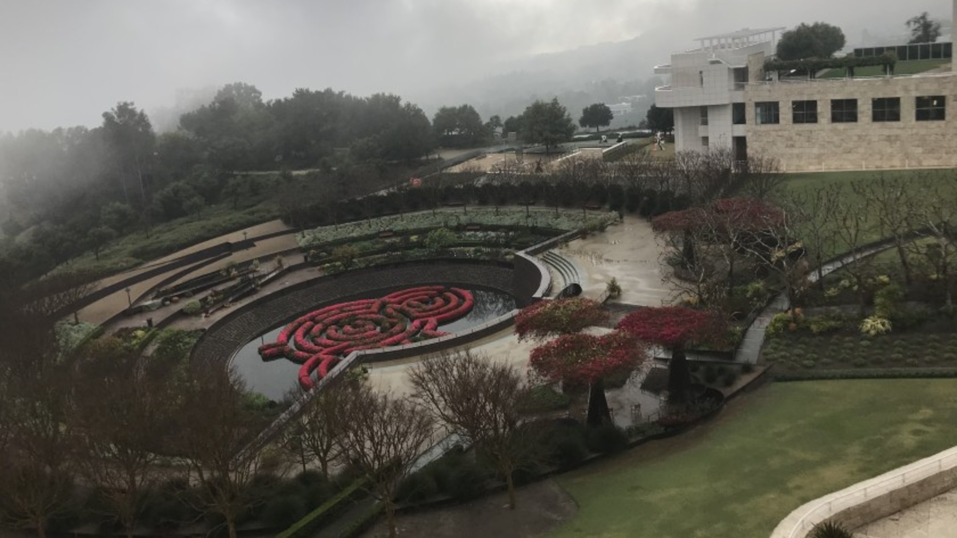 The Getty Center gardens on March 13, the last day before the museum closed because of the coronavirus. The Getty Trust is helping to fund relief for small and midsize arts groups. (Carolina A. Miranda / Los Angeles Times)