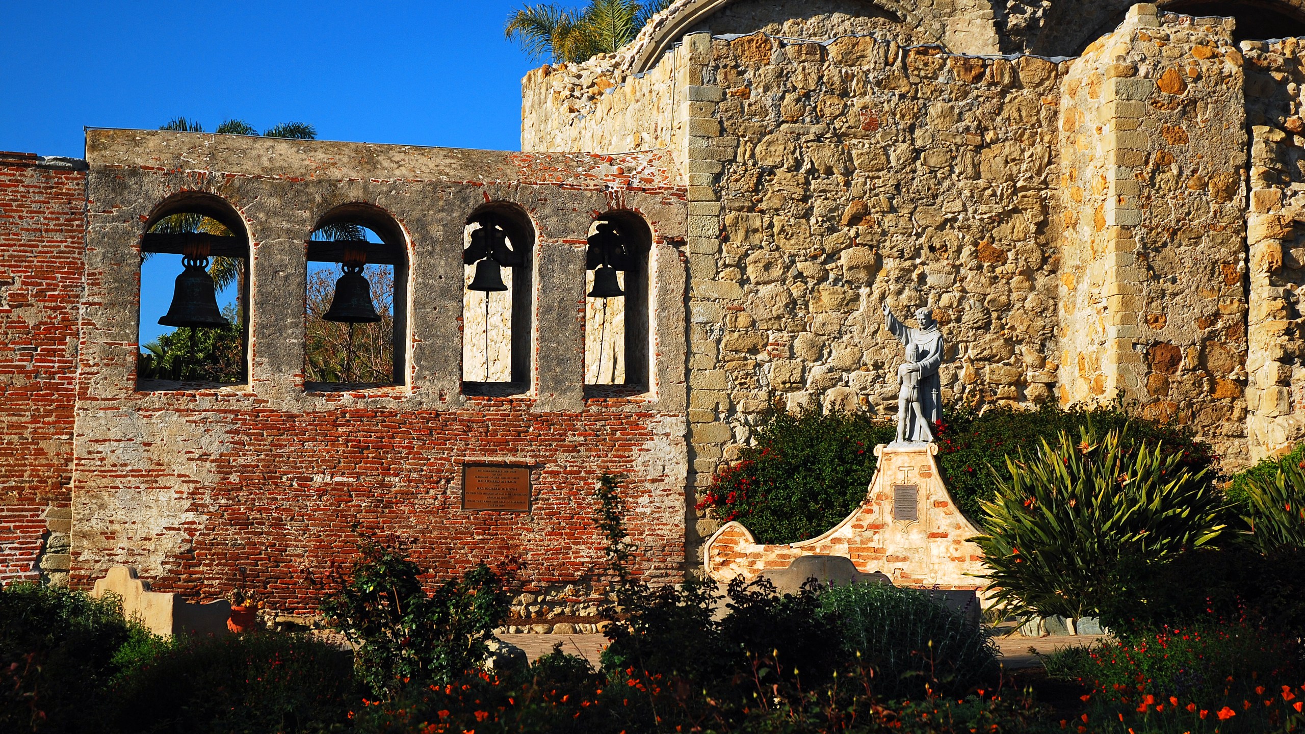 San Juan Capistrano, CA, USA March 25, 2008 A bell tower and stone wall are the only remaining pieces of the original Mission San Juan Capistrano in California. (Getty Images)