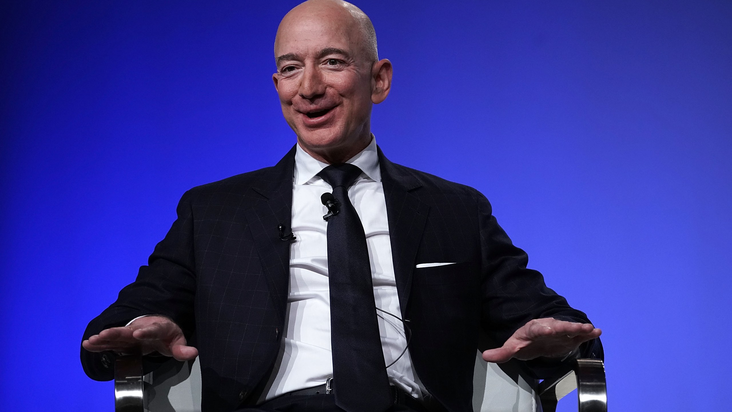 Amazon CEO Jeff Bezos, founder of space venture Blue Origin and owner of The Washington Post, participates in an event hosted by the Air Force Association in National Harbor, Maryland on Sept. 19, 2018. (Alex Wong/Getty Images)