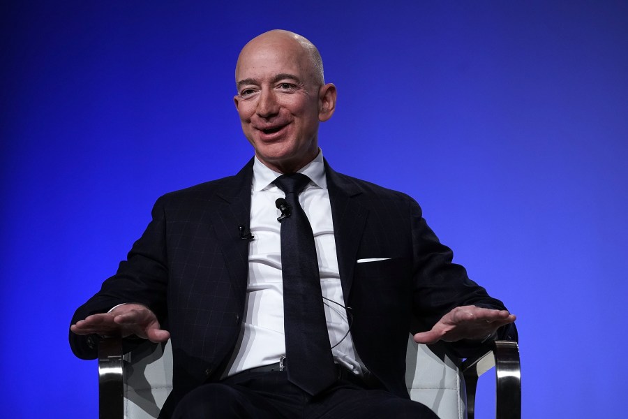 Amazon CEO Jeff Bezos, founder of space venture Blue Origin and owner of The Washington Post, participates in an event hosted by the Air Force Association in National Harbor, Maryland on Sept. 19, 2018. (Alex Wong/Getty Images)