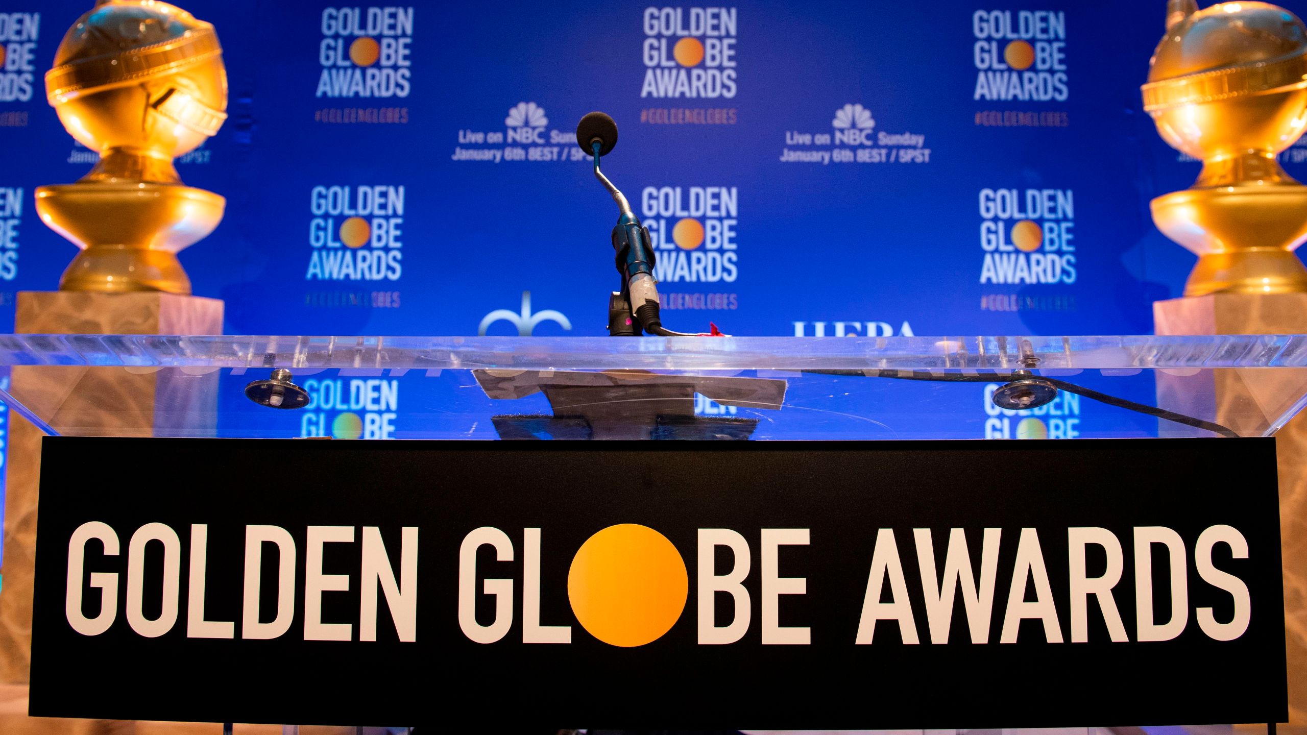 The stage is prepared at the 76th Annual Golden Globe Awards nominations announcement in Beverly Hills, California, on Dec. 6, 2018. (VALERIE MACON/AFP via Getty Images)