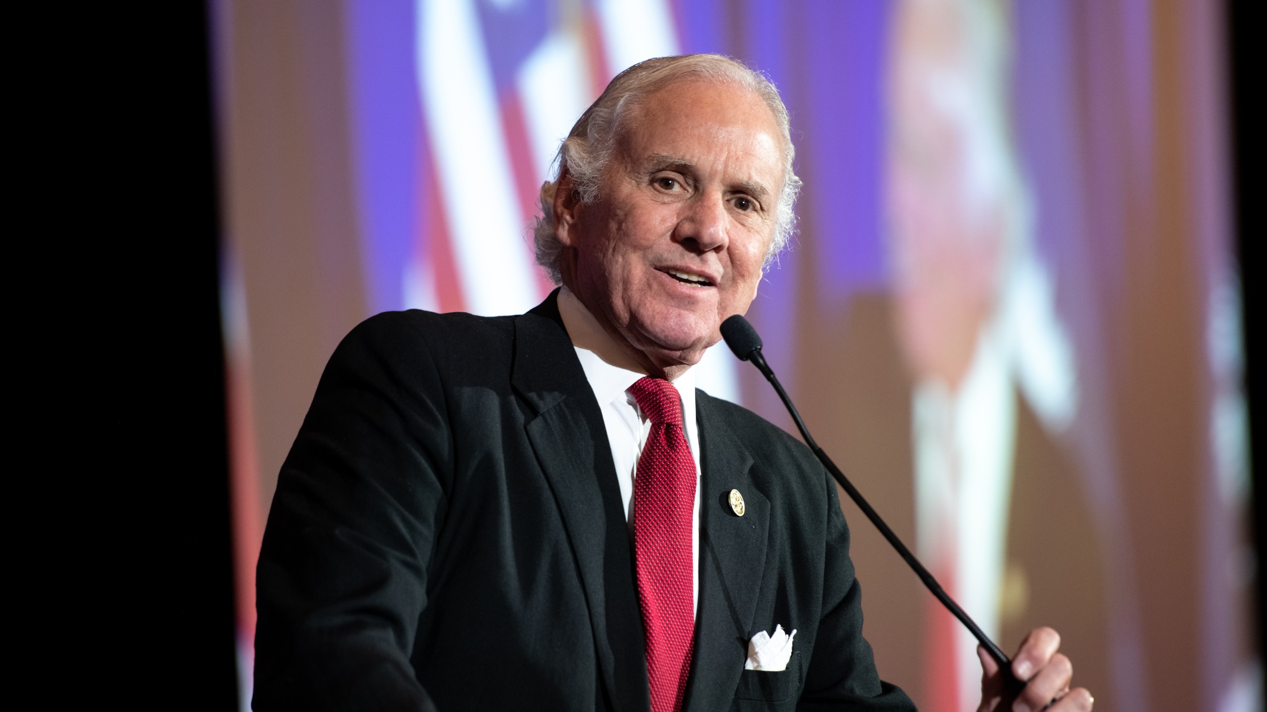 South Carolina Gov. Henry McMaster speaks to a crowd during an election night party for Sen. Lindsey Graham (R-SC) on Nov. 3, 2020, in Columbia, South Carolina. Graham defeated Democratic U.S. Senate candidate Jaime Harrison. (Sean Rayford/Getty Images)