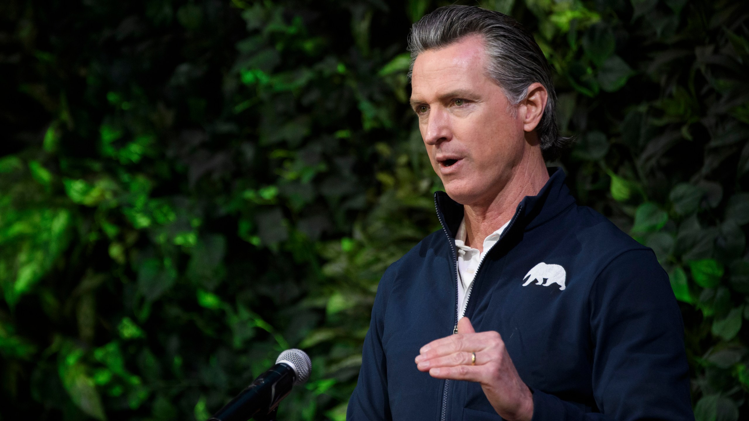 California Gov. Gavin Newsom speaks after touring a COVID-19 vaccination site in Long Beach on Feb. 22, 2021. (Patrick T. Fallon / AFP / Getty Images)