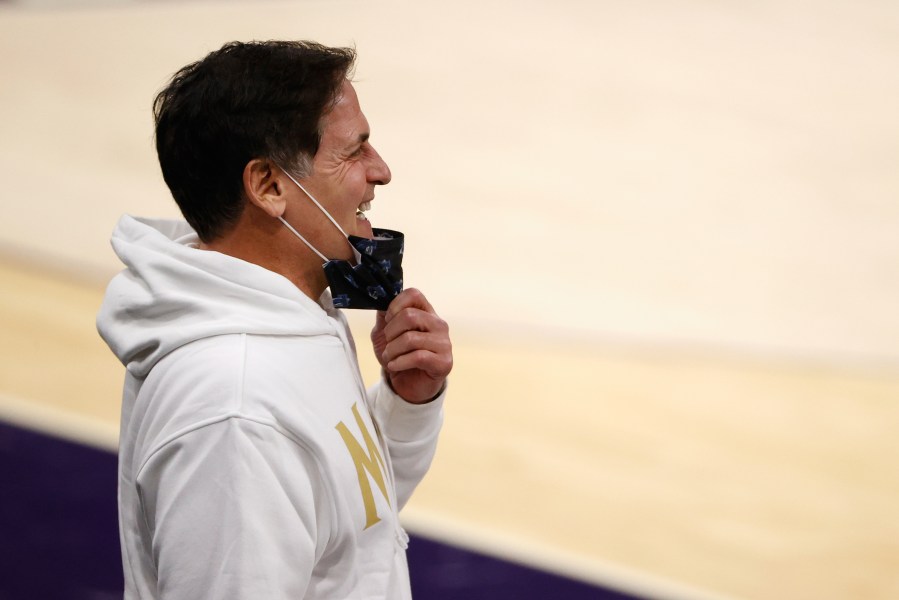 Dallas Mavericks owner, Mark Cuban reacts to players during warm-ups to the NBA game against the Phoenix Suns at PHX Arena on December 23, 2020 in Phoenix, Arizona. (Christian Petersen/Getty Images)