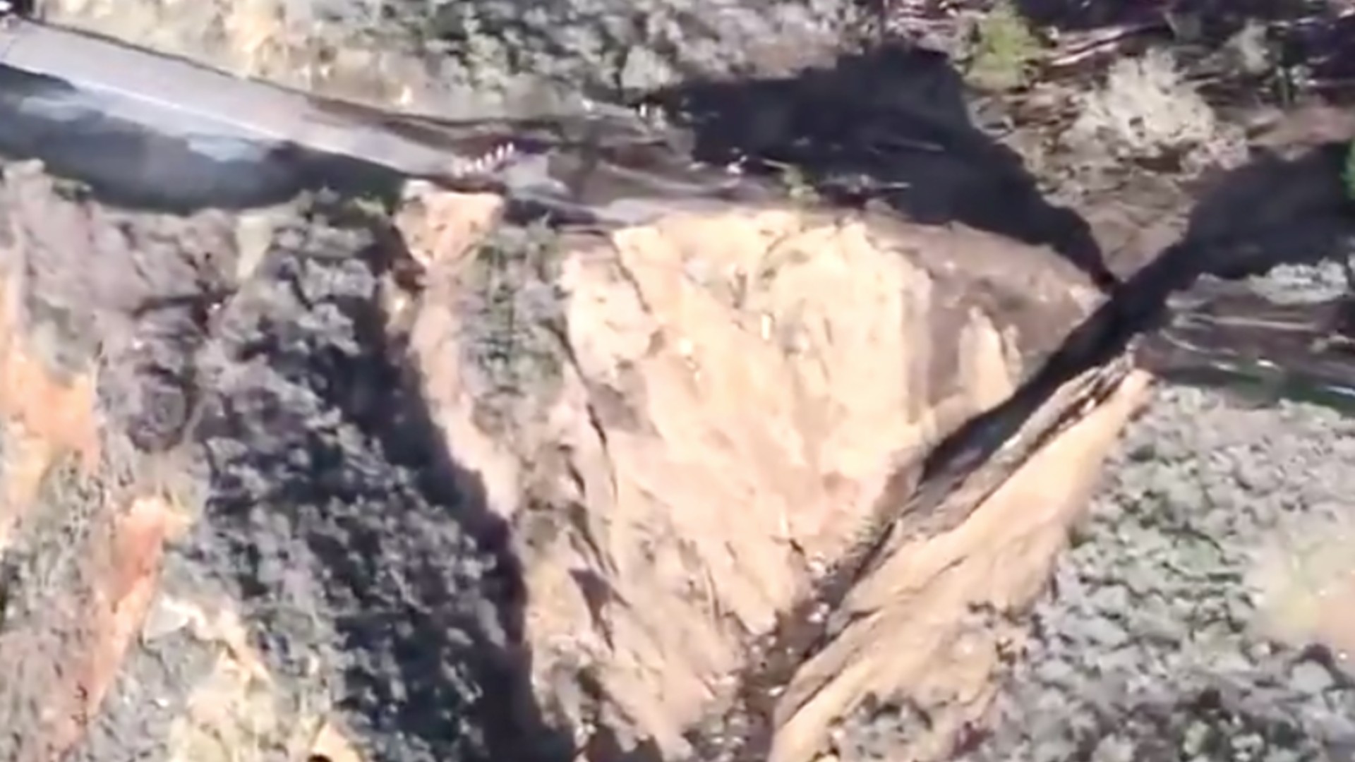 This is what Highway 1 at Rat Creek looked like on Jan. 30, 2020,, after a slide washed out 150 feet of roadway.(Caltrans)