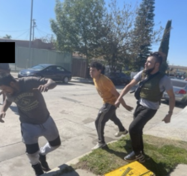 Three men authorities believe were involved in a hit-and-run crash in South Los Angeles that left a man dead Feb. 24, 2021, appear in this photo released by the Los Angeles Police Department two days after the crash.