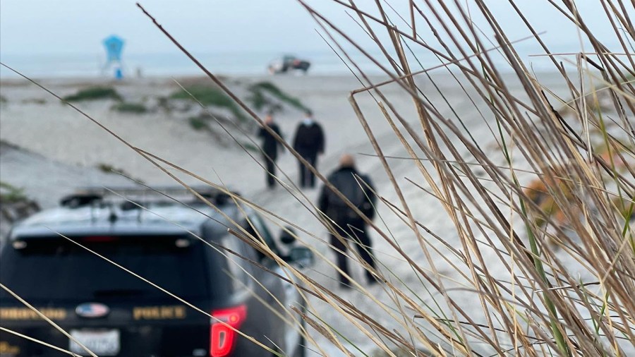 Authorities respond to an attempted homicide investigation on Coronado Beach on Feb. 24, 2021, in an image released by the Coronado Police Department.