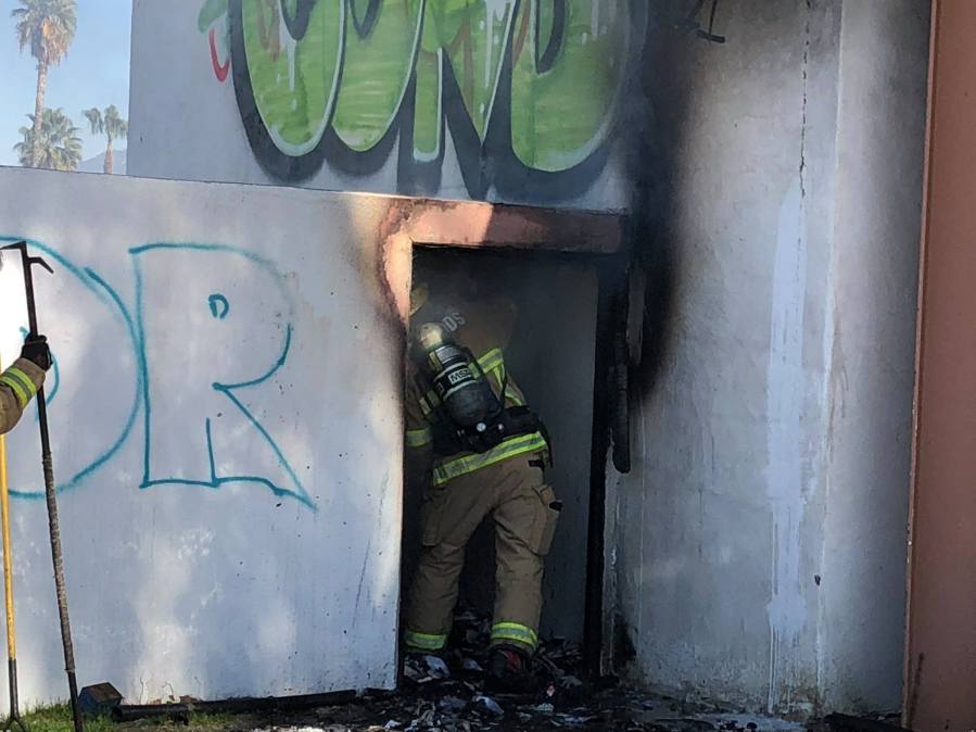 The Redlands Fire Department released this image of firefighters responding to a blaze at Splash Kingdom on Feb. 5, 2021.