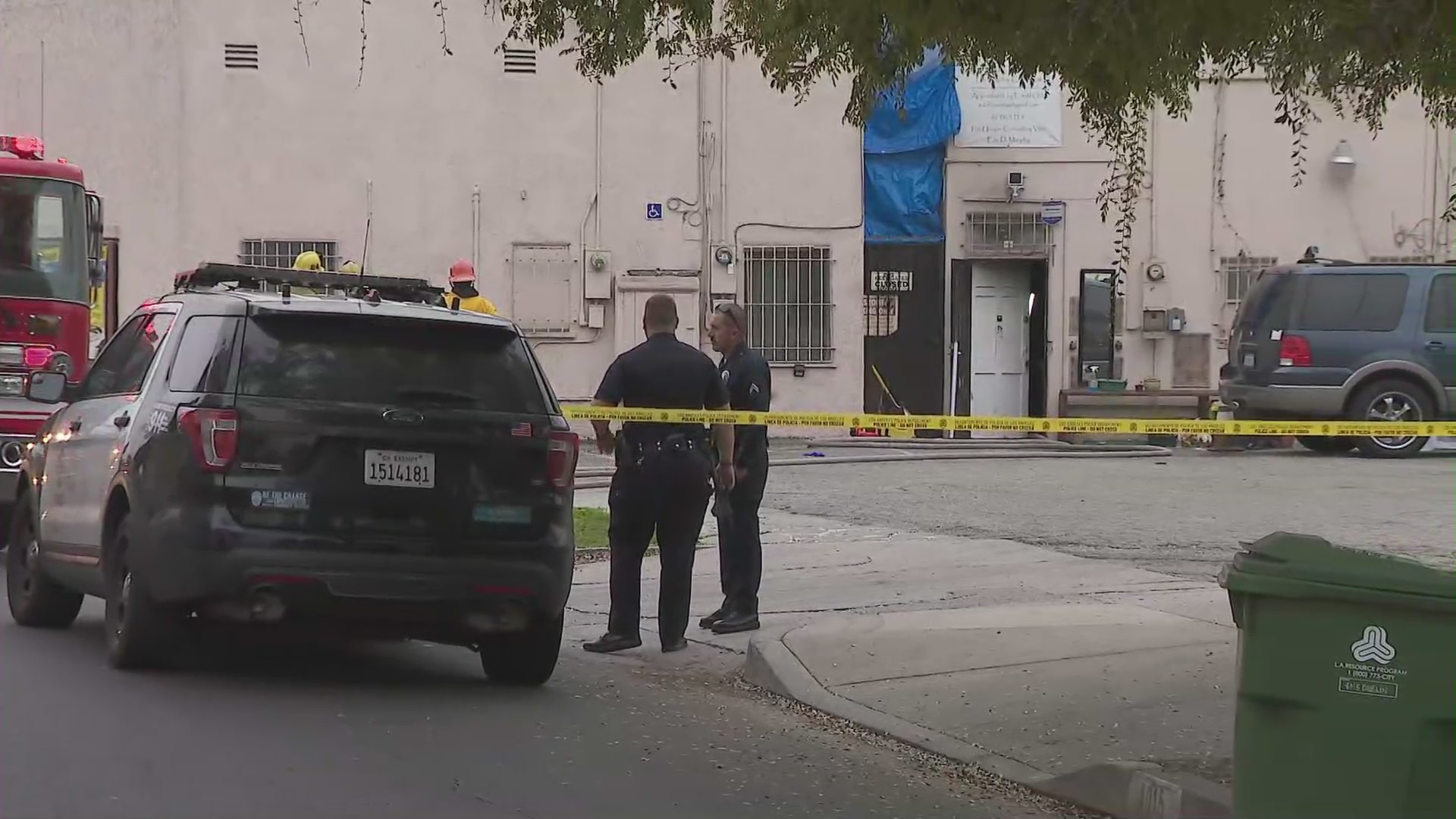 An investigation is underway after a body was discovered amid a fire in Leimert Park on Feb. 9, 2021. (KTLA)