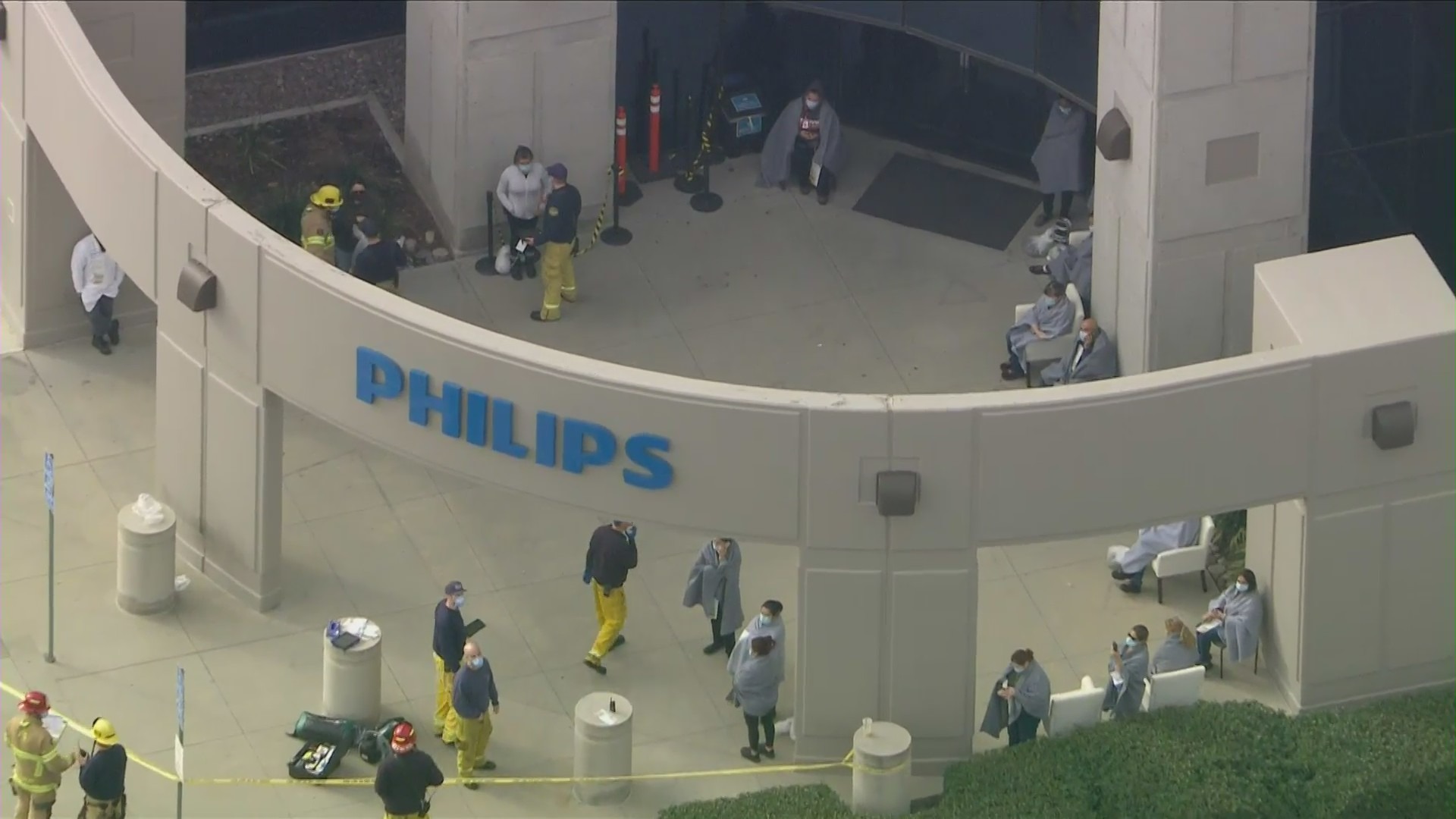 Firefighters respond to a hazmat situation in Ontario on Feb. 4, 2021. (KTLA)