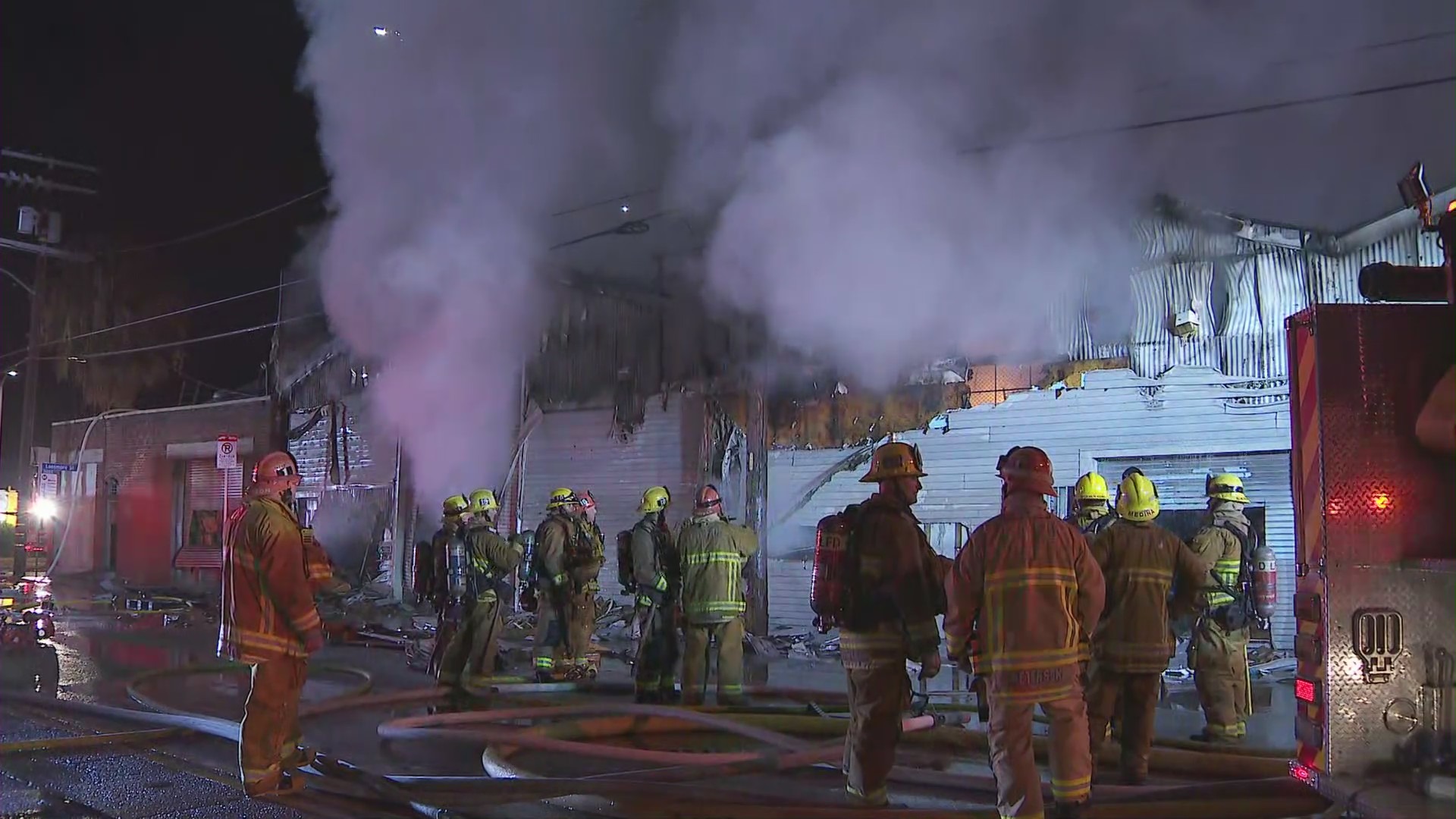 Firefighters respond to a fire in Cypress Park on Feb. 2, 2021.